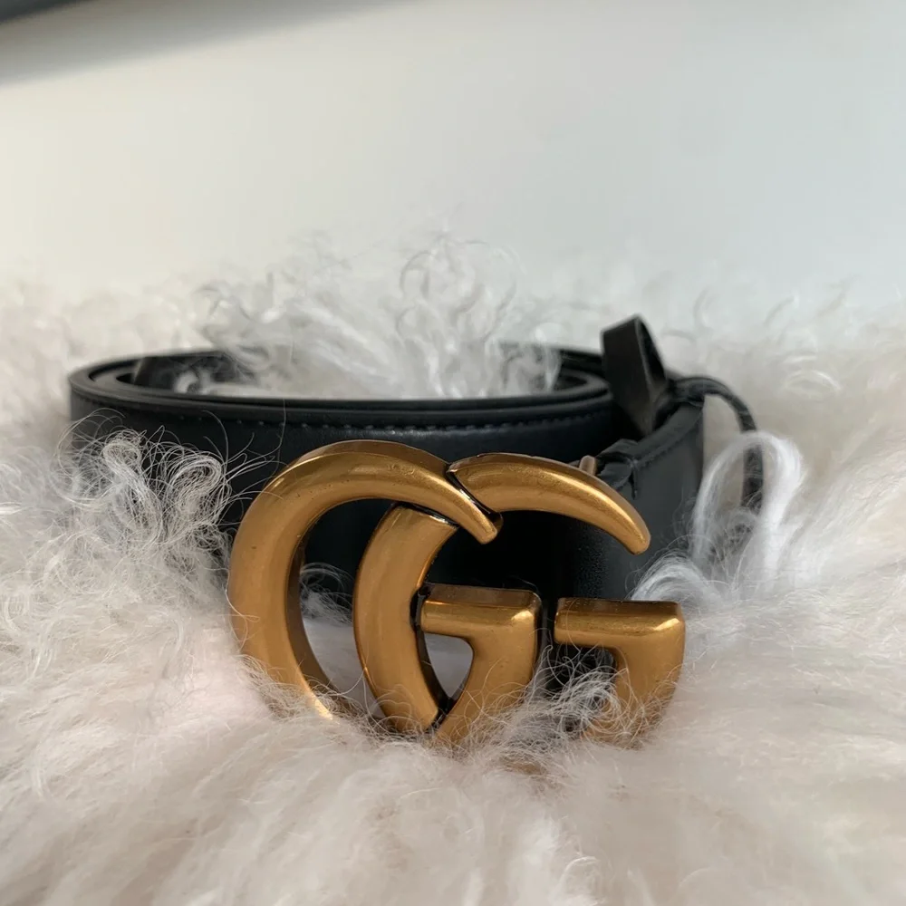 Gucci Black Leather Belt with Gold Double G Logo Buckle